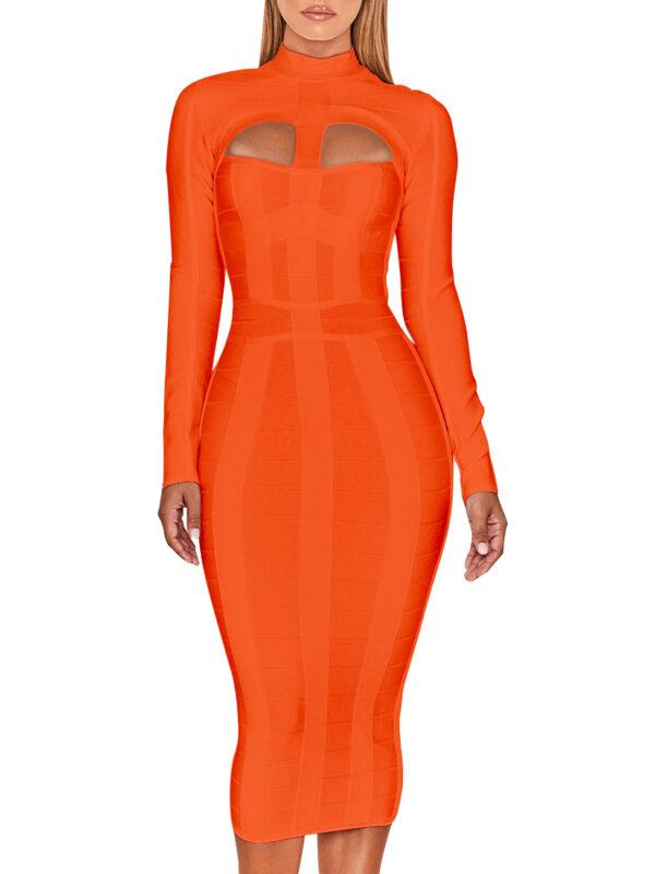 Bustier Cutout White Bandage Dress Orange