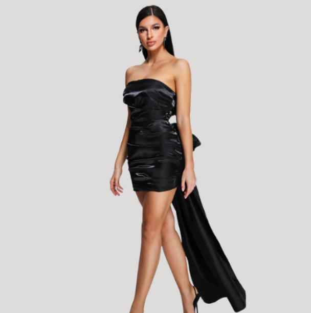 Detachable Big Bow Straplesss Mini Dress Black 3