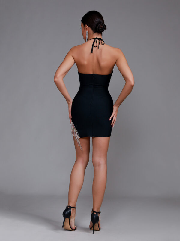 Diamond Fringe Midi Bandage Dress Black 2