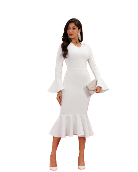 Elegant Long Sleeve Flare Midi Dress 5