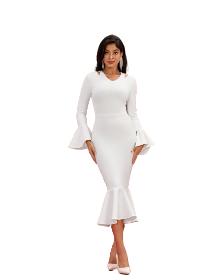 Elegant Long Sleeve Flare Midi Dress 6