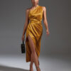 Elegant One Shoulder Midi Bodycon Dress 9 Elegant One Shoulder Midi Bodycon Dress Yelow 6
