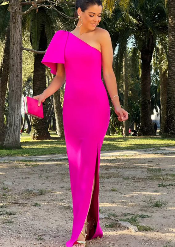 Elegant One Shoulder Slit Evening dress 3