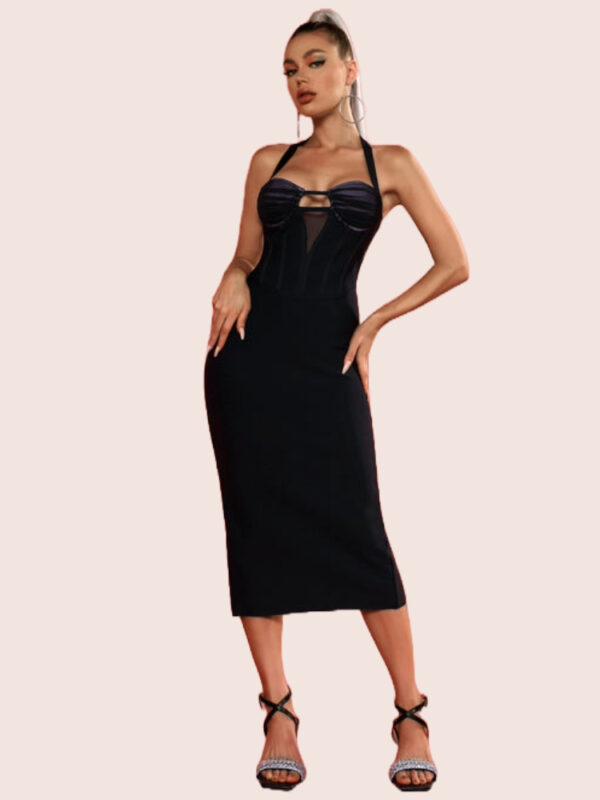 Black Halter Bandage Midi Dress