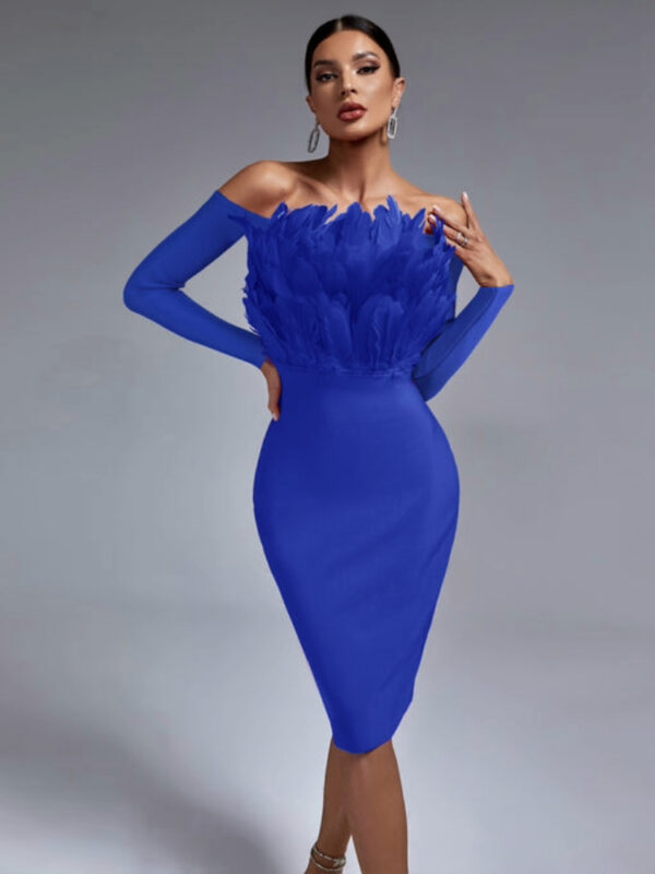 Feather Cocktail Midi Bandage Dress