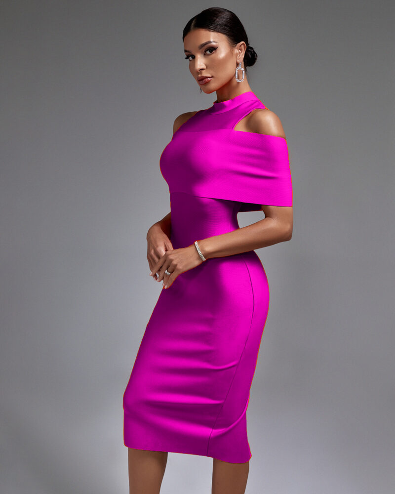 shapeminow Gorgeous Orange Midi Bandage Dress pink | ShapeMiNow is your go-to store for all kinds of body shapers, dresses, and statement pieces.