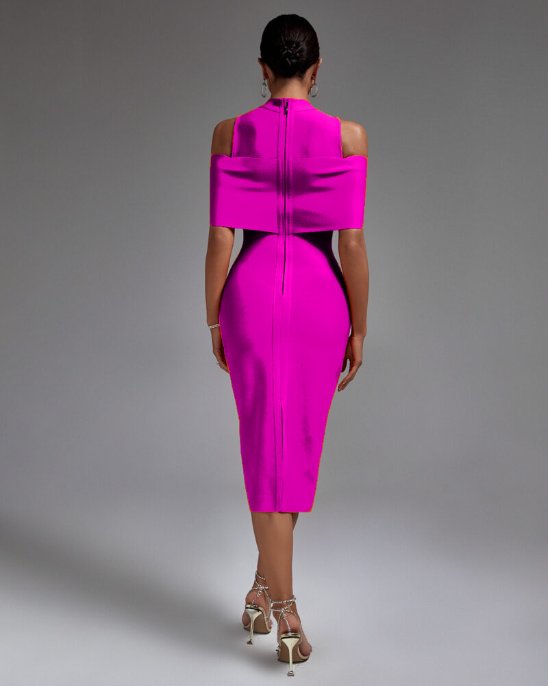 shapeminow Gorgeous Orange Midi Bandage Dress pink 1 | ShapeMiNow is your go-to store for all kinds of body shapers, dresses, and statement pieces.