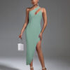 Green One Shoulder Maxi Bodycon Dress 10 Green One Shoulder Maxi Bodycon Dress 2