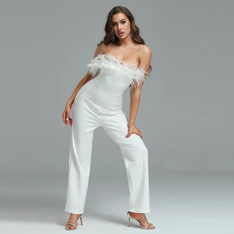 shapeminow Luxury White jumpsuit Playsuit for Women