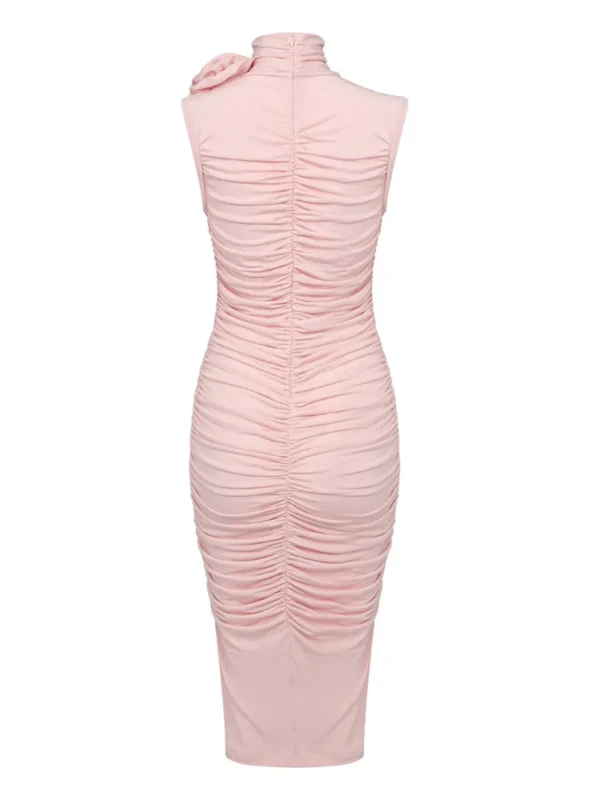 3D FlowerTurtleNeck Sleeveless Bodycon Dress