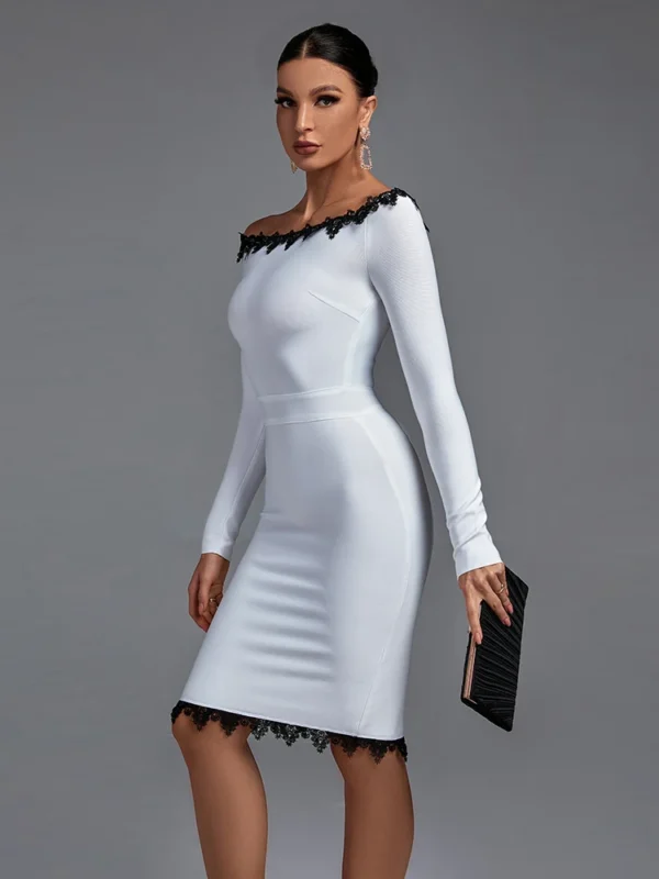 LaceNeck Vestidos Long Sleeve Bandage Dresses