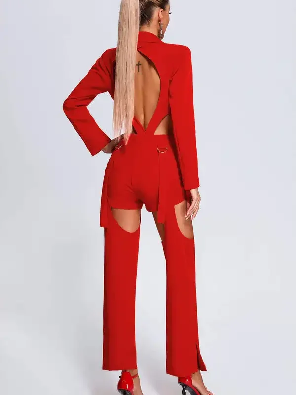 Glams Bareback Deep V Neck 2 Piece Blazer Set