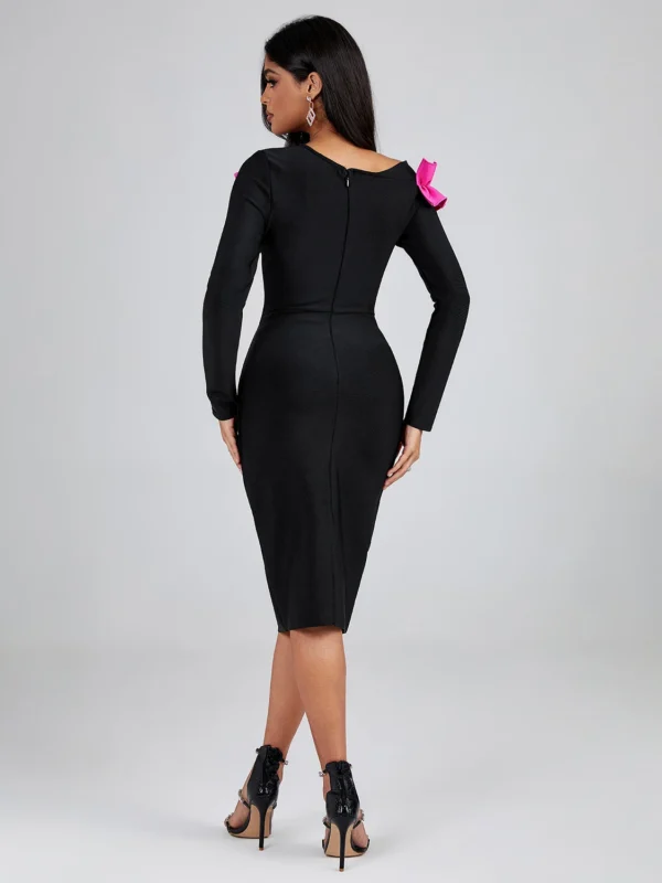 Rose Red Pleated High-Neck Bodycon Dress