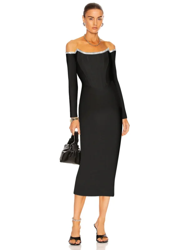 Dynamic Neck Midi Prom Bandage Dress