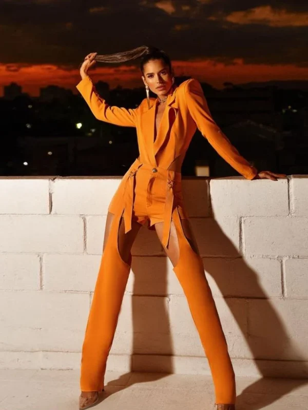 Glams Bareback Deep V Neck 2 Piece Blazer Set