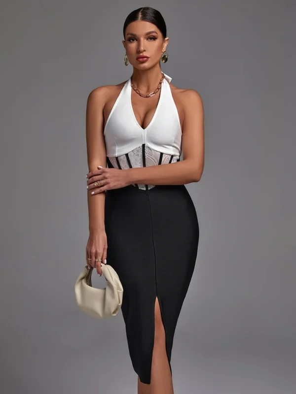 Lace Patched Slit Midi Dress