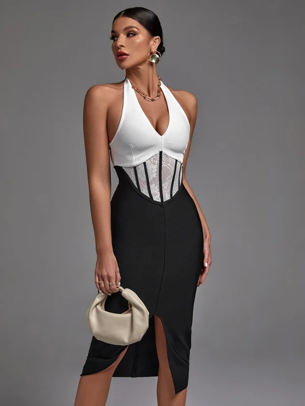 Lace Patched Slit Midi Dress