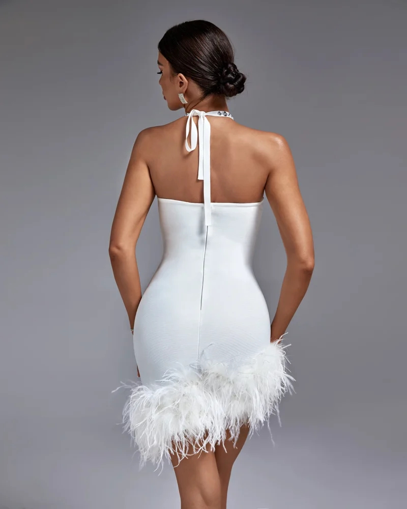 Ostrich Feather Diamond Mini Dress