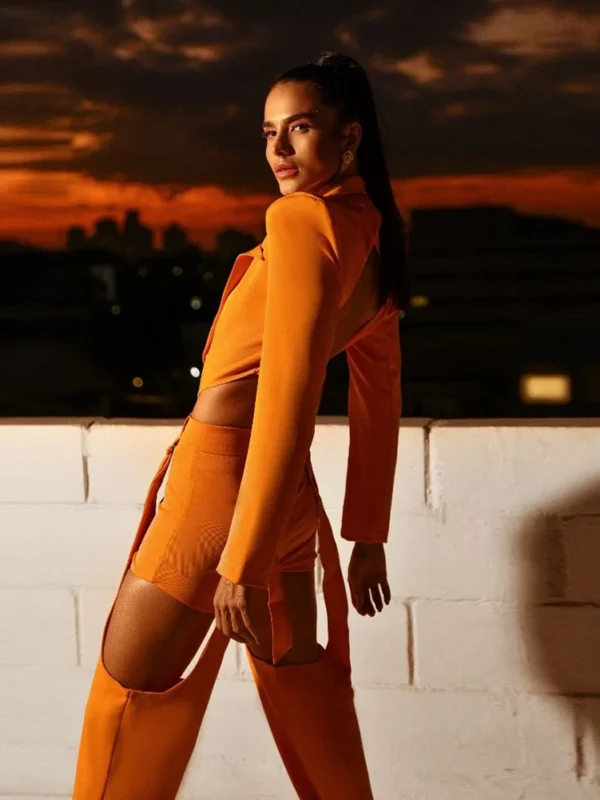 Glams Bareback Deep V Neck 2 Piece Blazer Set