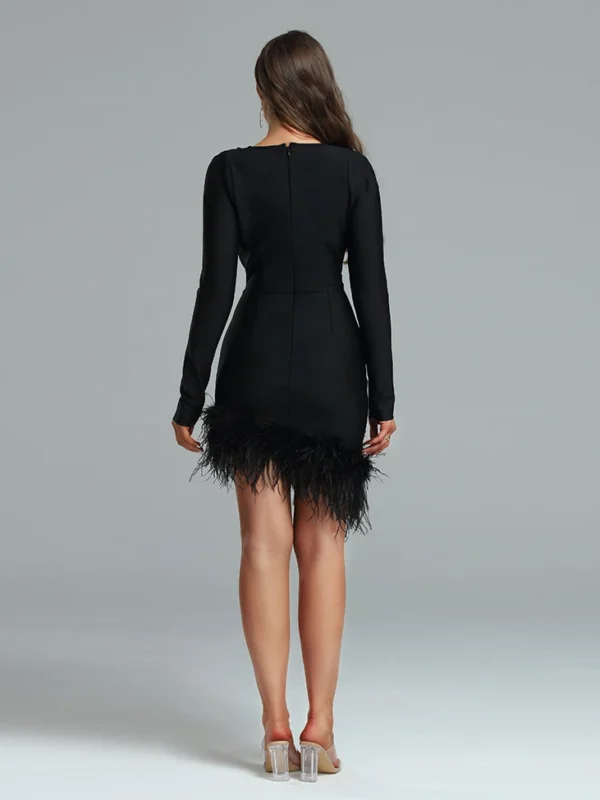 Habillement Deep V Neck Feather Cocktail Dress