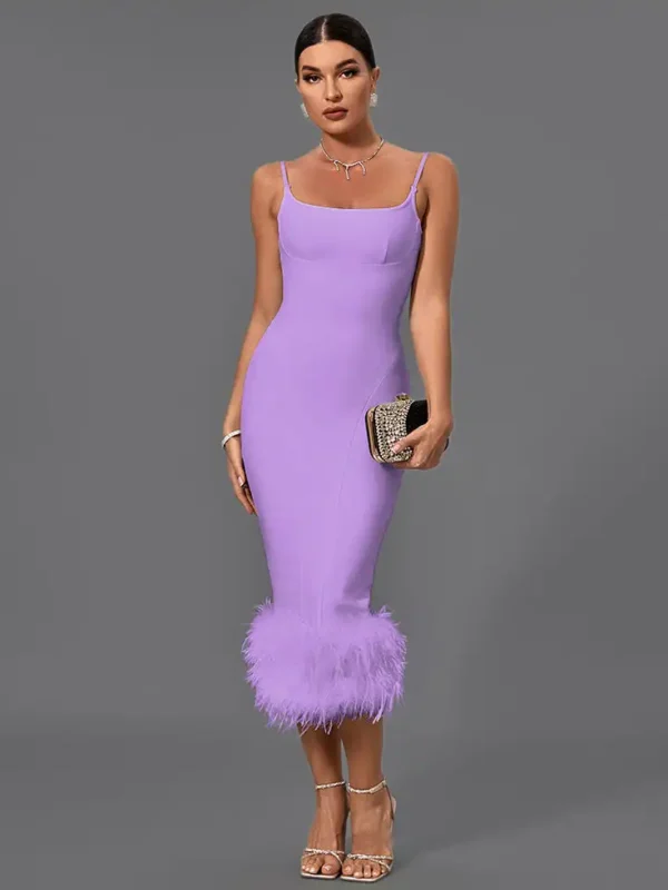 Tubeless Feather Midi Dress