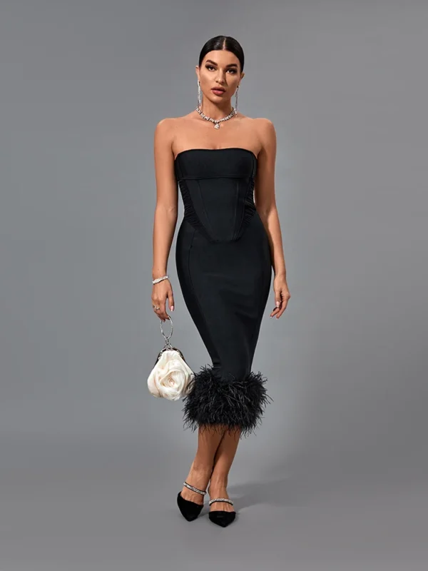 Tubeless Feather Midi Dress