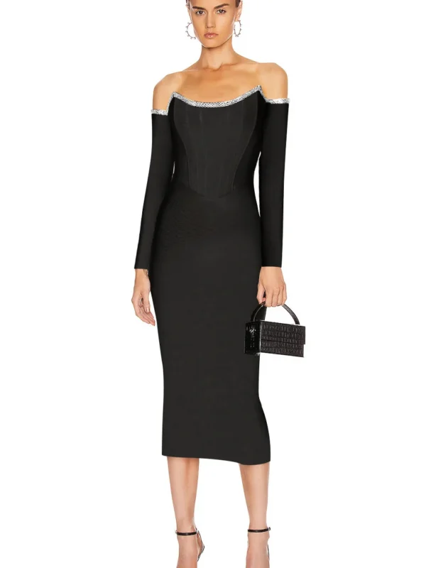 Dynamic Neck Midi Prom Bandage Dress