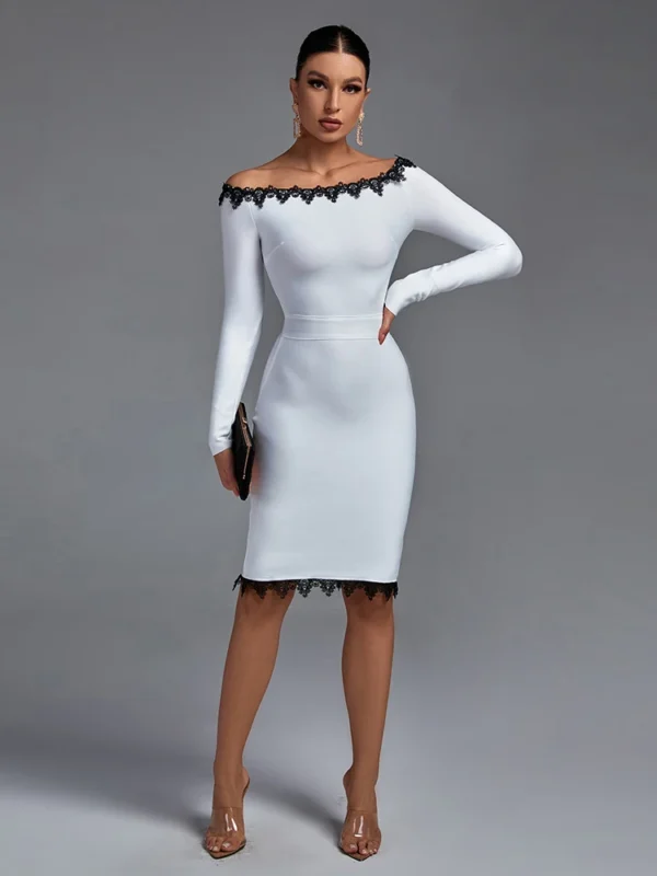 LaceNeck Vestidos Long Sleeve Bandage Dresses