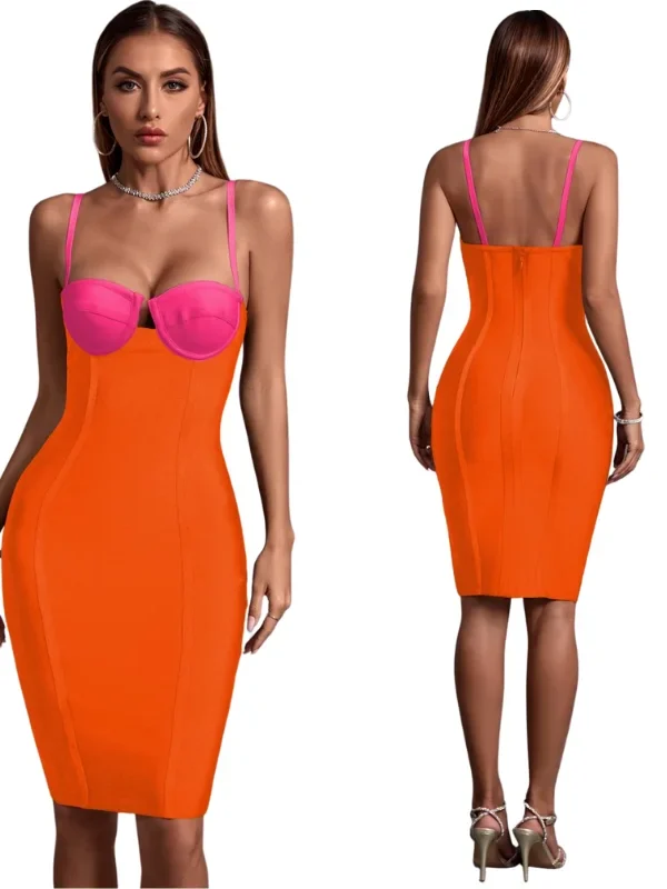 Slip Color Block Bandage Midi Dress