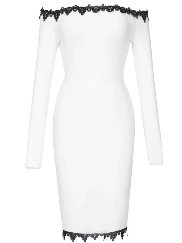 LaceNeck Vestidos Long Sleeve Bandage Dresses
