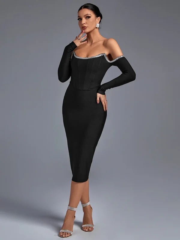 Dynamic Neck Midi Prom Bandage Dress