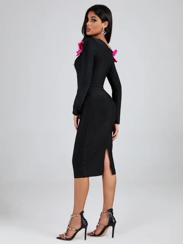 Rose Red Pleated High-Neck Bodycon Dress