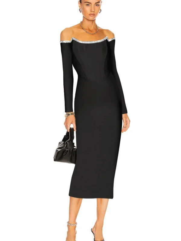 Dynamic Neck Midi Prom Bandage Dress