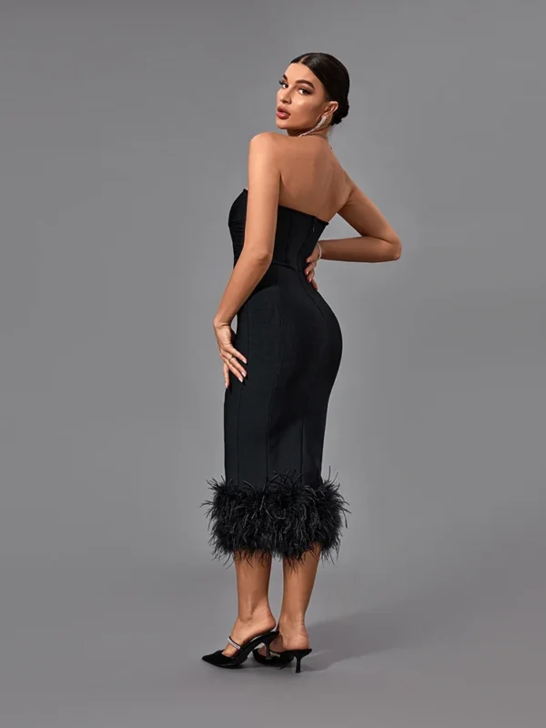 Tubeless Feather Midi Dress