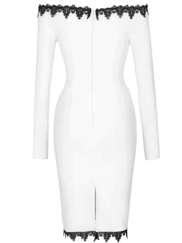 LaceNeck Vestidos Long Sleeve Bandage Dresses