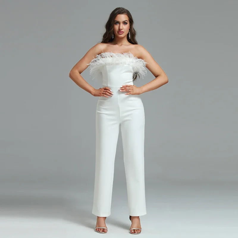 shapeminow Luxury White jumpsuit Playsuit for Women
