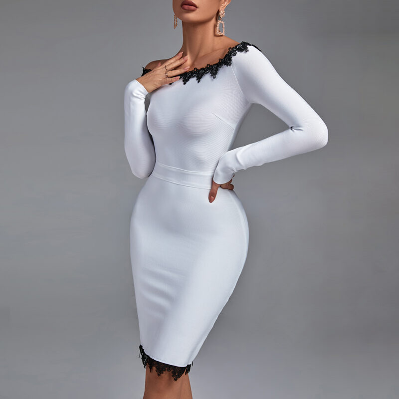 shapeminow LaceNeck Vestidos Long Sleeve Bandage Dresses | ShapeMiNow is your go-to store for all kinds of body shapers, dresses, and statement pieces.