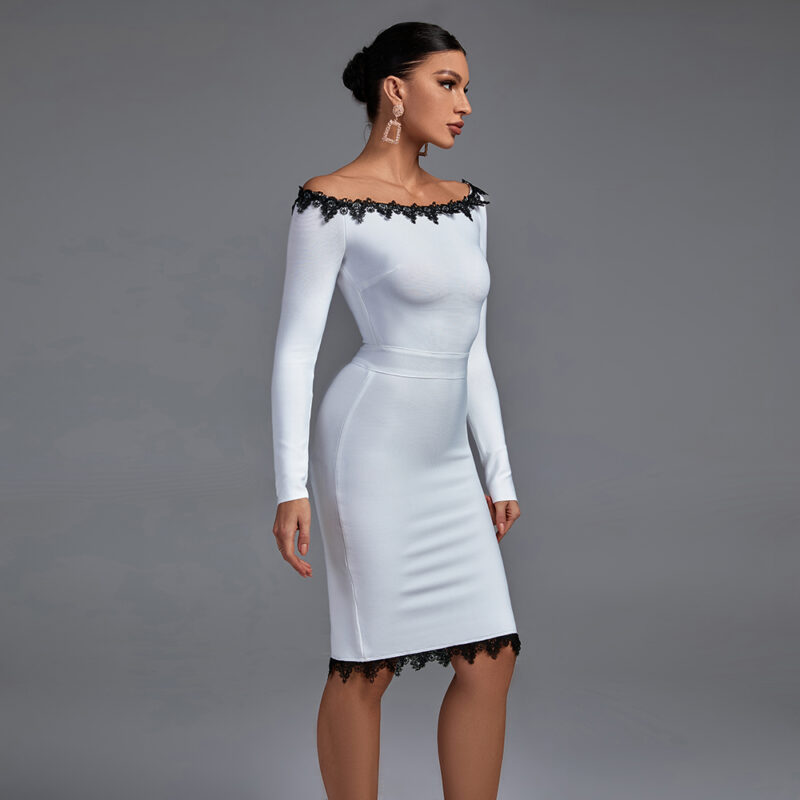shapeminow LaceNeck Vestidos Long Sleeve Bandage Dresses1 | ShapeMiNow is your go-to store for all kinds of body shapers, dresses, and statement pieces.