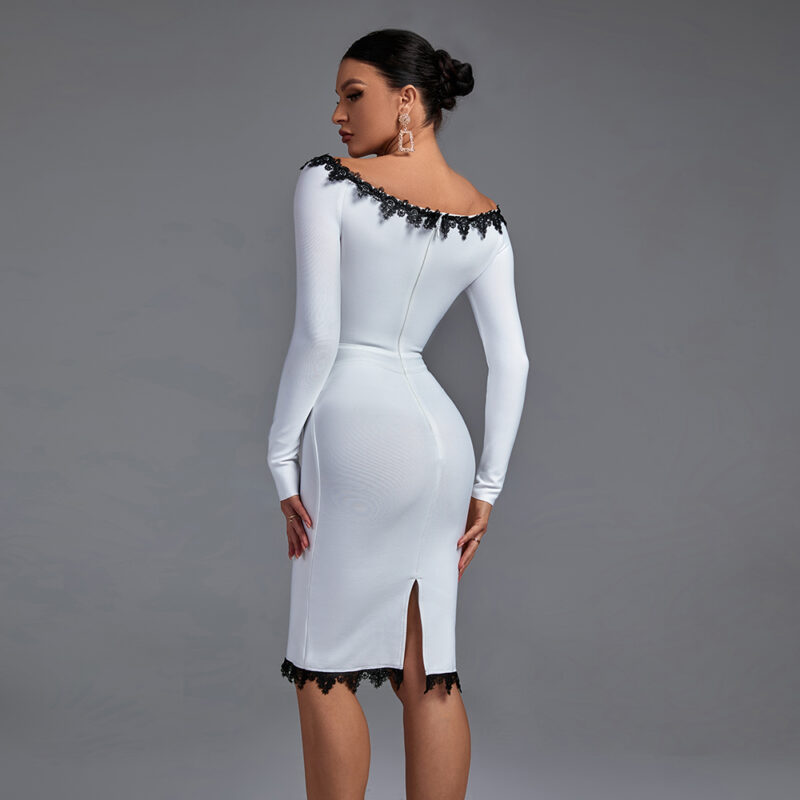 shapeminow LaceNeck Vestidos Long Sleeve Bandage Dresses2 | ShapeMiNow is your go-to store for all kinds of body shapers, dresses, and statement pieces.