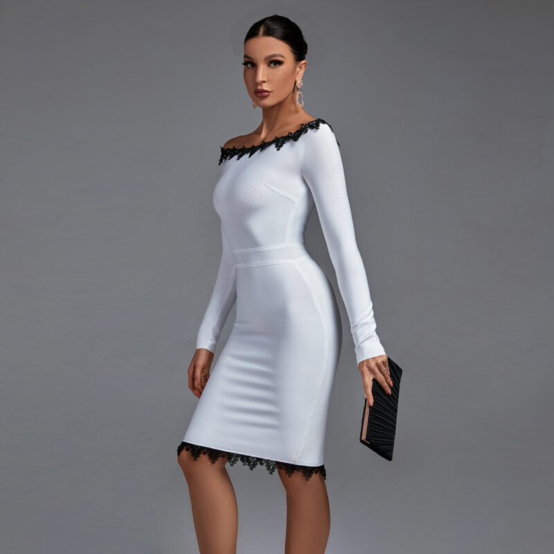 shapeminow LaceNeck Vestidos Long Sleeve Bandage Dresses4 | ShapeMiNow is your go-to store for all kinds of body shapers, dresses, and statement pieces.