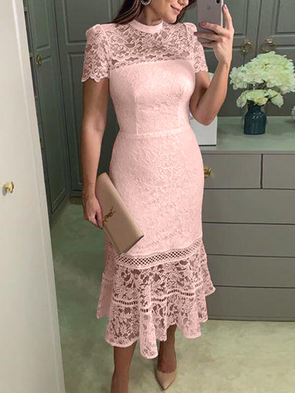 Classic Long Lace Purfle Midi Dress Pink 1