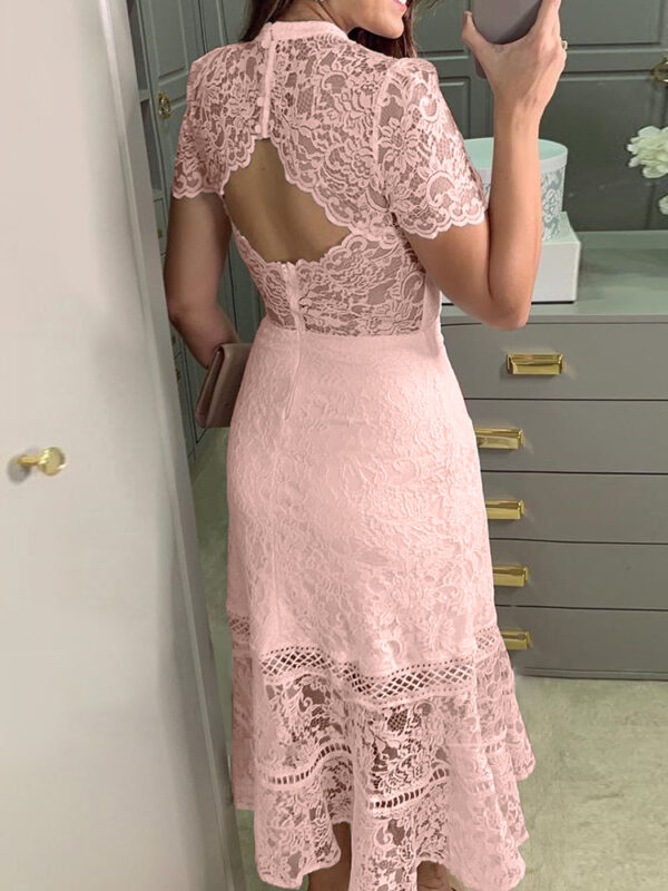 Classic Long Lace Purfle Midi Dress Pink 2