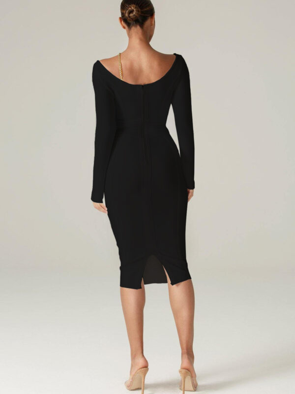 Long Sleeve Sequin Patch Bandage Black Dress 2