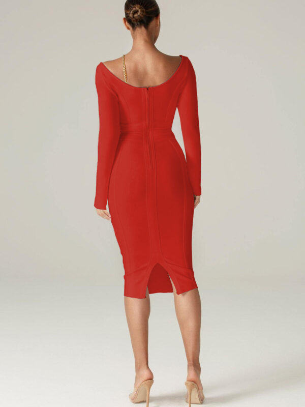 Long Sleeve Sequin Patch Bandage Red Dress 3