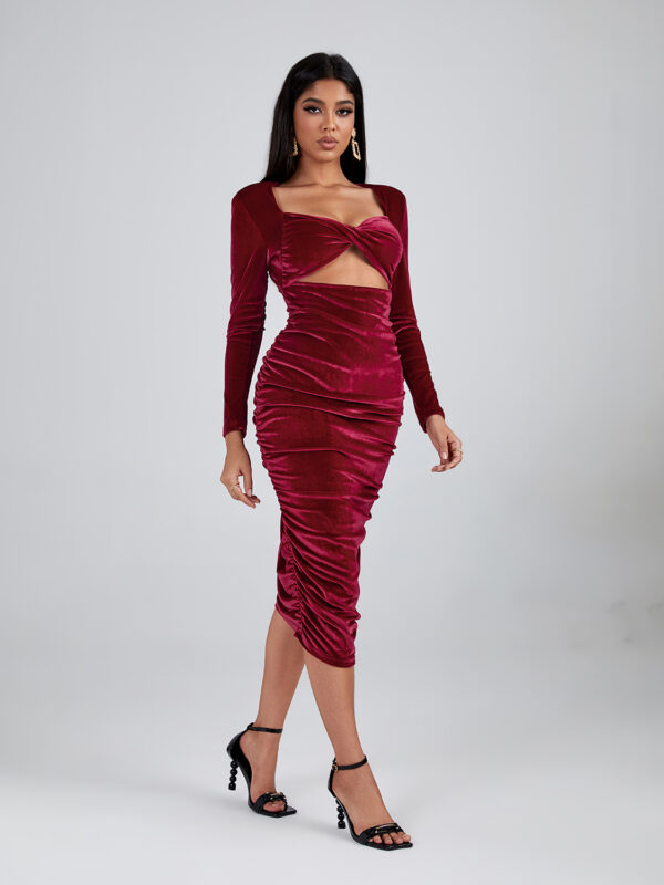 Long Sleeve Velvet Midi Dress 5