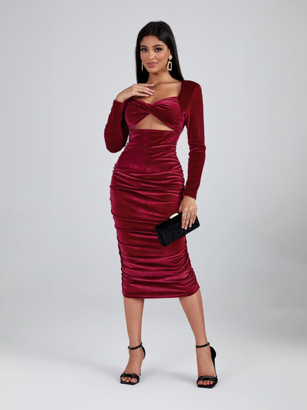 Long Sleeve Velvet Midi Dress 1