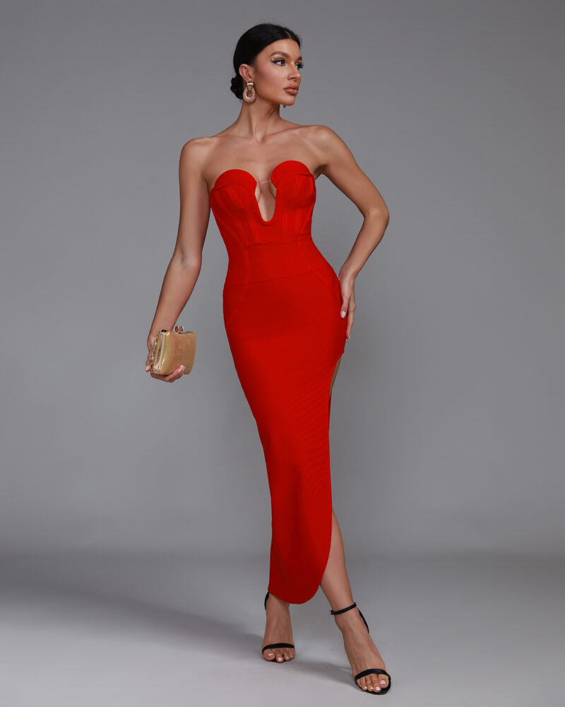 Luxury High Slit Prom Maxi Dress Rose 6
