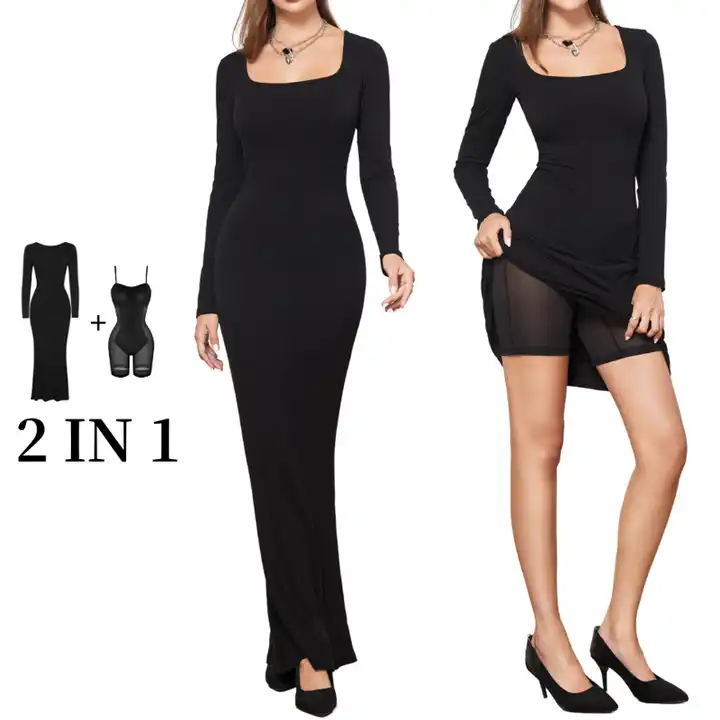 shapeminow Maxi Long Sleeve Trifactor In built Shapewear Dress2 | ShapeMiNow is your go-to store for all kinds of body shapers, dresses, and statement pieces.