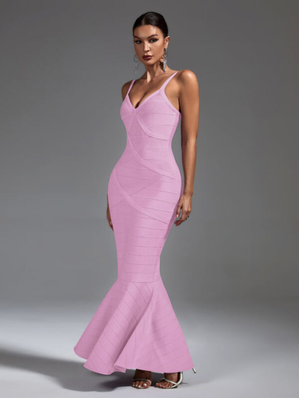 Mermaid Backless Maxi Bandage Dress Pink 1