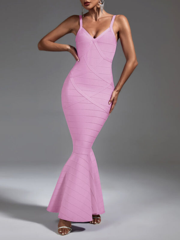 Mermaid Backless Maxi Bandage Dress Pink 2
